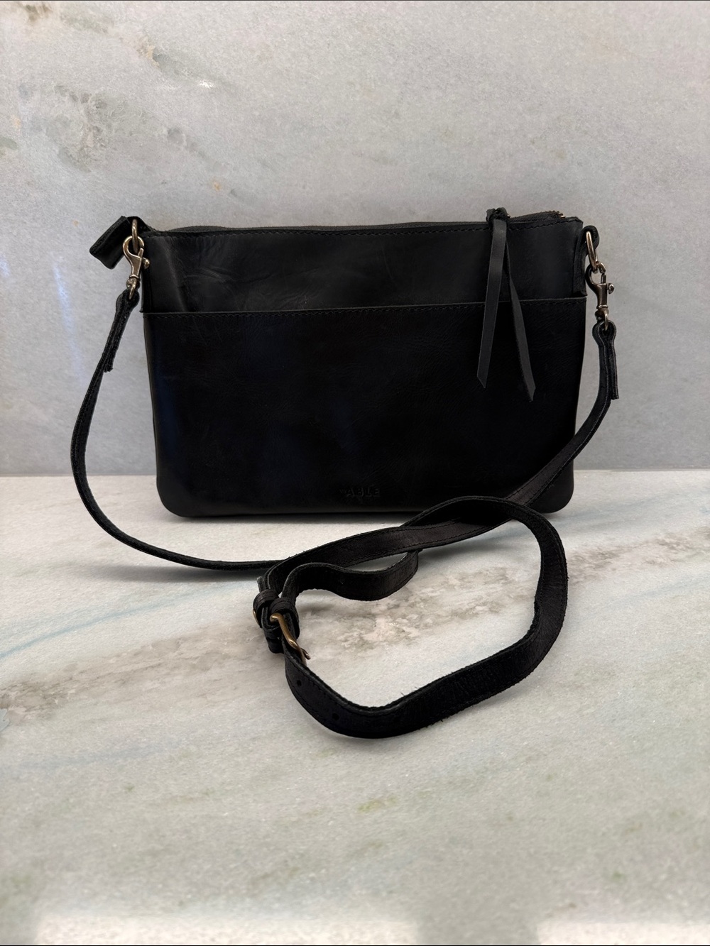 ABLE Black Leather Crossbody Bag